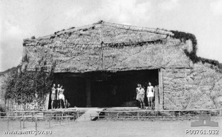 Kanchanaburi, Thailand. c. September 1945. The theatre stage built by prisoners of war (POWs) Sep 1945